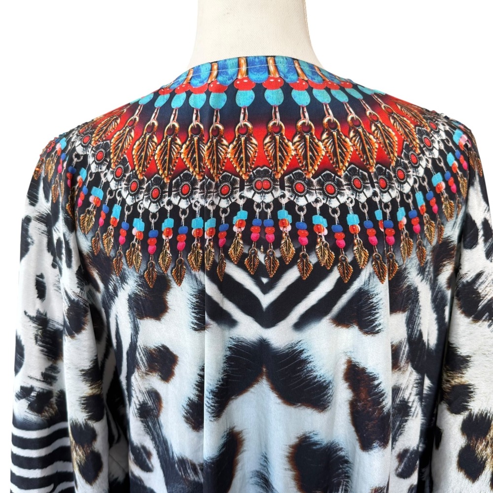 Sakkas Caftan Dress Cover Up Beach Tunic One Size White Animal Print - Picture 5 of 9